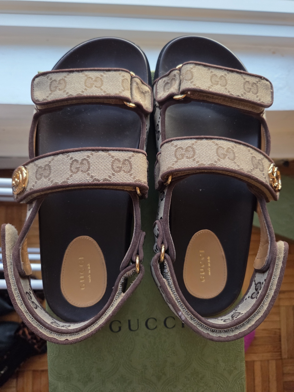 Gucci GG Canvas Brown & Beige Logo Sandals